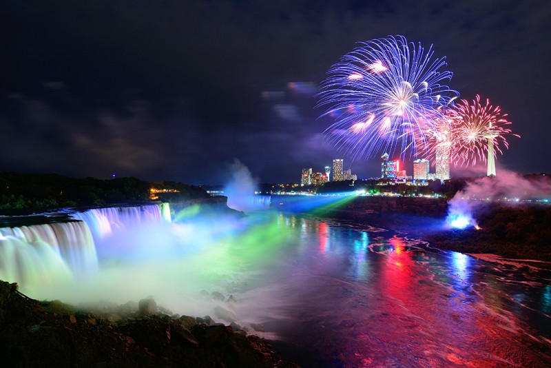 Niagara Falls at Night with fireworks